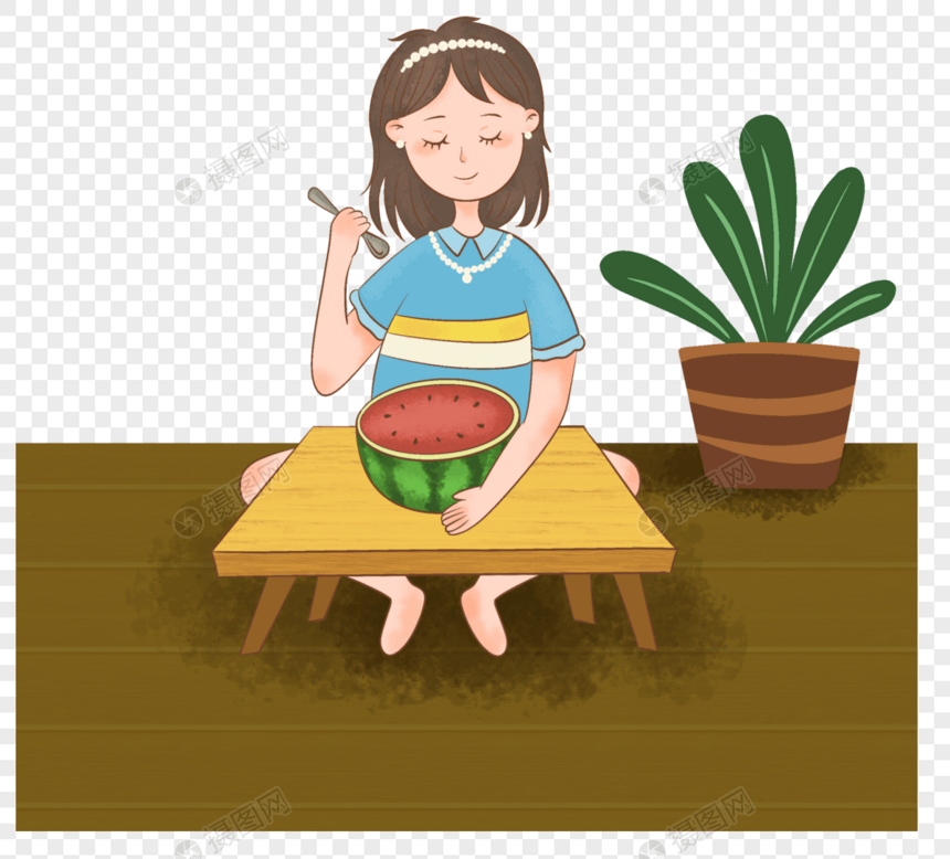 吃西瓜的小女孩图片