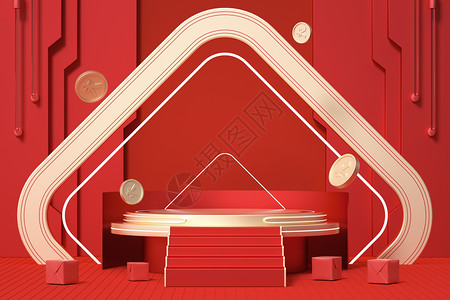 红色促销展台背景背景图片