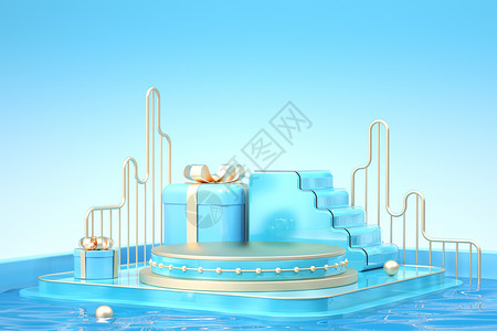 海洋之恋蛋糕夏季清爽促销场景设计图片