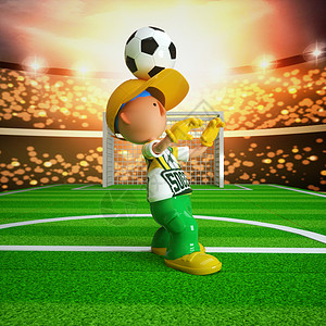 踢球姿势C4D卡通足球男孩顶球3D元素插画