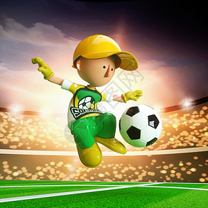 世界杯元素C4D卡通足球男孩吊球过人3D元素插画
