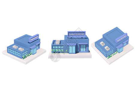 3D渲染室内C4D蓝色小清新超市3d渲染元素插画