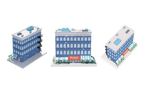 开学季电商主图C4D蓝色小清新酒店3d渲染元素插画