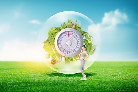 素食日创意绿色气泡水果健康生活设计图片
