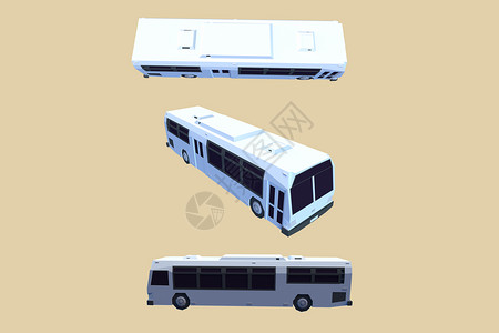 汽车面图素材C4D白色低面卡通公交车汽车3D渲染元素样机插画