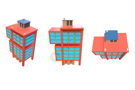 地产元素C4D橘红色卡通高层居民楼生活建筑3D渲染元素样机插画