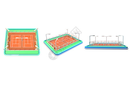 低多边海报C4D卡通低面网球场运动场3D渲染元素样机插画