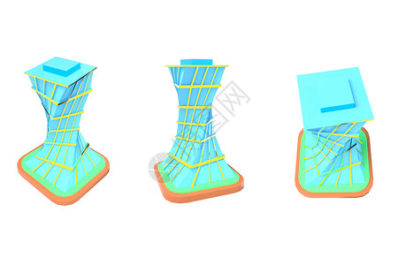 鞋子主图C4D蓝色卡通高层旋转大楼建筑3D渲染元素样机插画
