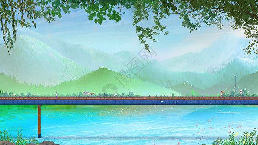中国结步行桥夏日的步行桥插画