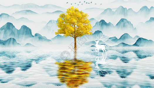 新中式树大树山水国风新中式设计图片