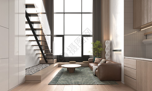 双层loft3D现代简约风客厅设计图片