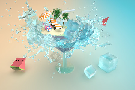 马布岛夏日清凉饮品沙滩场景设计图片
