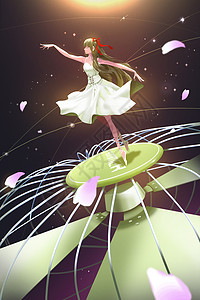 空中芭蕾节气小暑之风扇女孩插画