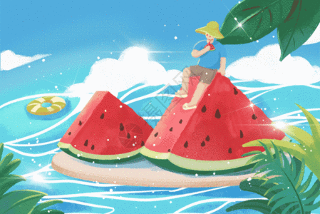夏季水上吃西瓜的人gif动图图片