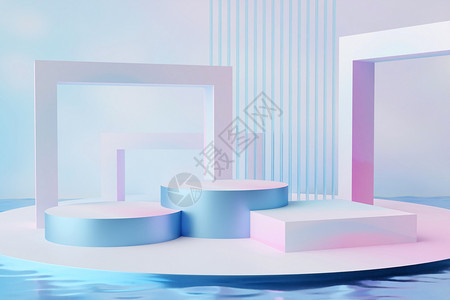 夏天彩色冰棍blender梦幻几何电商场景设计图片