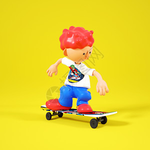 男孩轮滑C4DQ版滑板男孩滑行动作3D元素插画