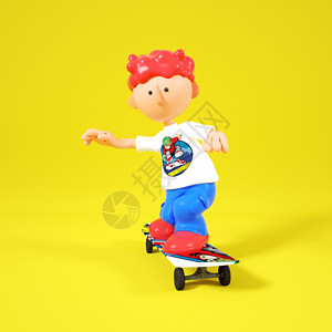 奥运C4DQ版滑板男孩滑行双手打开保持平滑动作3D元素插画