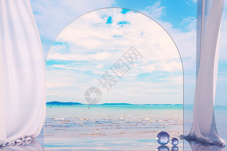 梦幻水晶球唯美清凉海滩场景设计图片