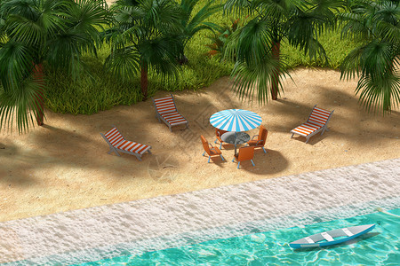 热带海岛和海龟夏日沙滩海岛场景设计图片