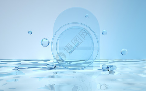 蓝色水晶c4d电商玻璃质感背景设计图片