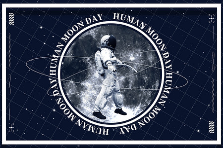 星空素材边框时尚文字边框月球日背景设计图片