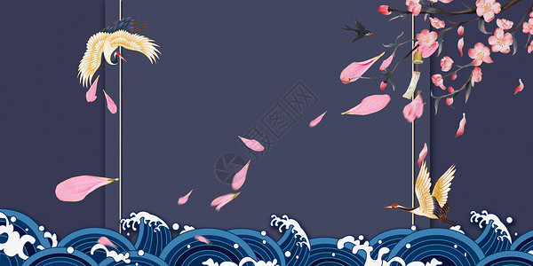 海浪鱼尾边框海浪边框背景设计图片