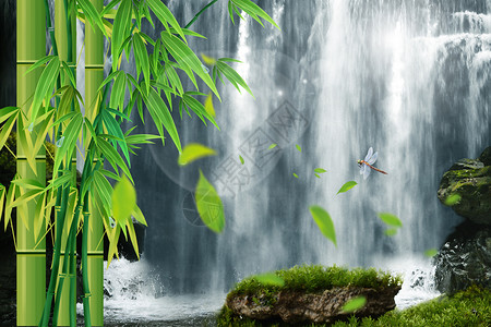 竹叶瀑布背景背景图片