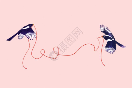 长颈鸟牵红绳的喜鹊GIF高清图片
