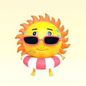 立体空调橙色卡通太阳洗澡高温天气c4d元素插画