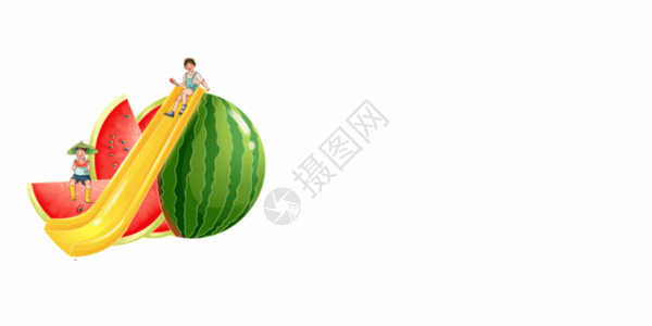 西瓜和饮料卡通绿色西瓜夏天GIF高清图片