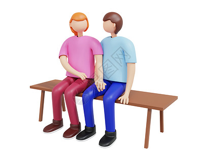 实木小凳子3D七夕情侣情人节情侣约会插画