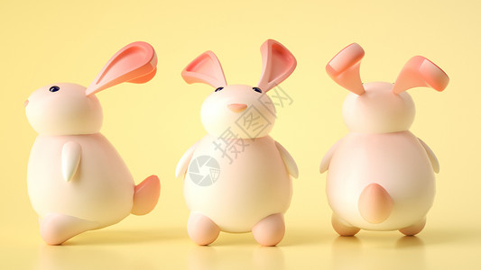 圆润C4D萌萌的可爱Q版小兔子IP模型中秋月兔插画