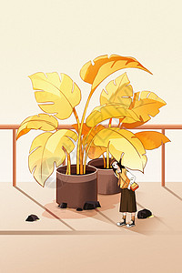 香蕉树盆栽秋季壁纸插画插画