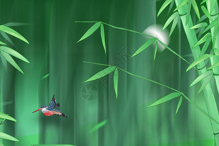 翠鸟飞了过去竹林背景设计图片