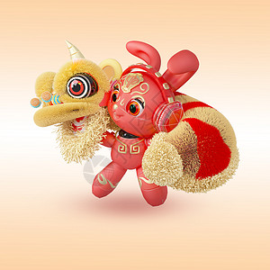 国潮兔子舞狮形象模型3d立体背景图片