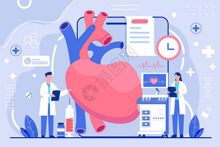 心脏病研究医疗健康心电图心脏矢量插画插画
