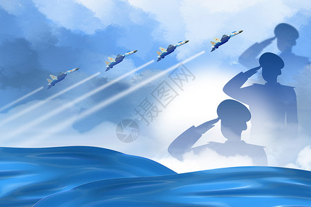 军舰甲板蓝色剪影风八一建军节背景设计图片