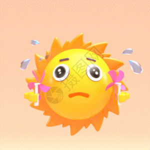 橙色卡通太阳高温天气c4d元素gif动图图片