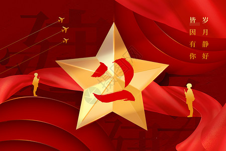 党建红星帽子红色大气八一建军节背景设计图片