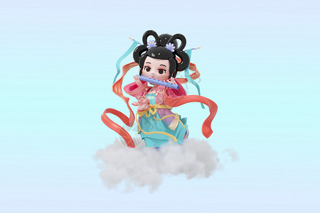 禅茶小仙子3d人物仙女嫦娥Q版模型插画