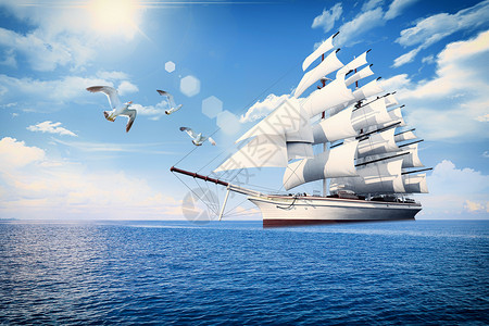 航海帆船扬帆起航设计图片