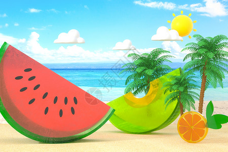 立体橙子夏日清凉果冻水果场景设计图片