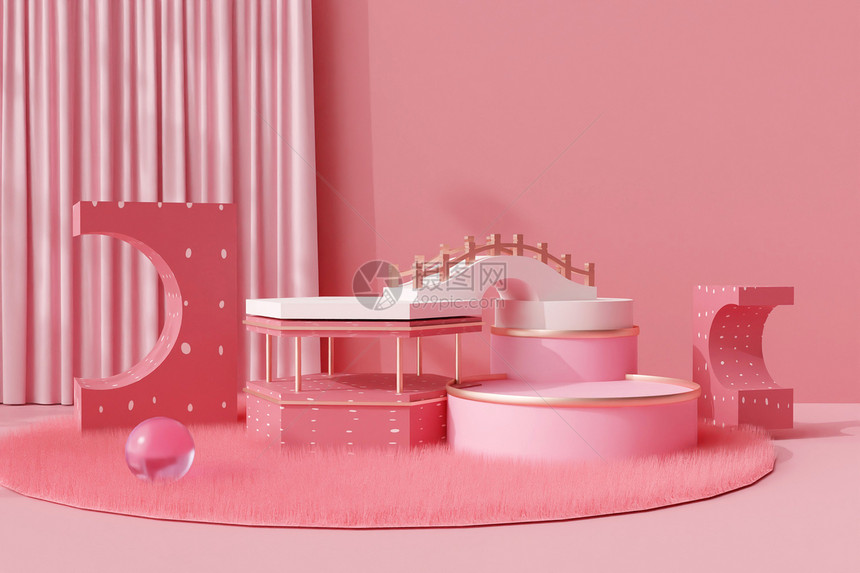 blender创意组合粉色展台图片