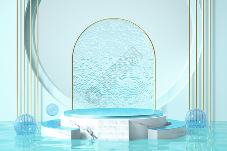 冰蓝玻璃水面展台背景图片