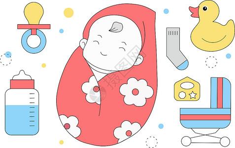 母婴店铺促销母婴之婴儿用品图标促销插画素材插画