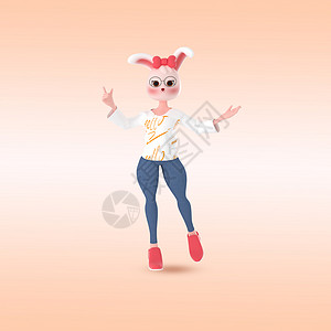 兔子老师3d立体拟人模型背景图片