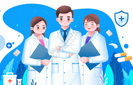 护士节表彰中国医师节医生护士插画科普插画