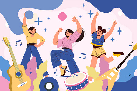 韩国女团迎新晚会唱歌跳舞插画