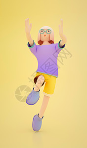 双手投篮动作短发女孩投篮动态3D人物模型插画