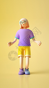 央视大裤衩当代短发女孩3D人物模型插画